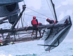 Image of a sailing boat showing the hydrofoil dagger